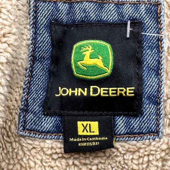 John Deere Sherpa Lined Denim Jean Trucker Jacket Men XL Blue Long Sleeve Pocket - Picture 2 of 12